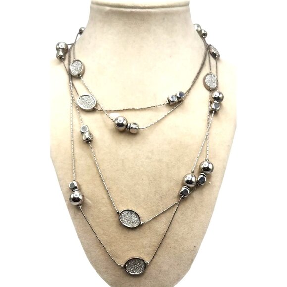 Gold Tone 3 Strand Necklace Stamped NY 16 - 21 Inches Glittery Floating Discs & - Picture 2 of 4